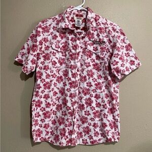 Route 66 Red Floral Pattern Button Down Short Sleeve Shirt XL (14/16)